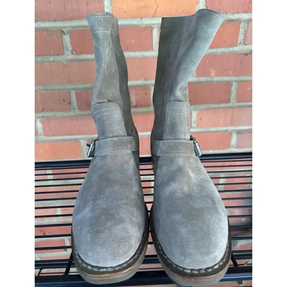Rare Rag & Bone  Gray Oliver Suede Pull-on Mid-calf Booties Size 36.5 / Néw